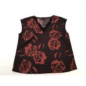 Halogen Womens Size Small Burgundy Rosette Stripe Lace Trim Sleeveless Blouse